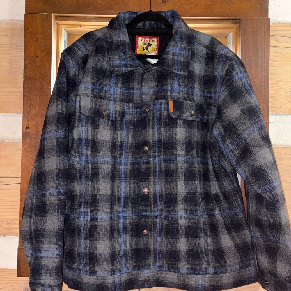 Cinch Plaid Wool/Polyester Jacket in Blue and Black